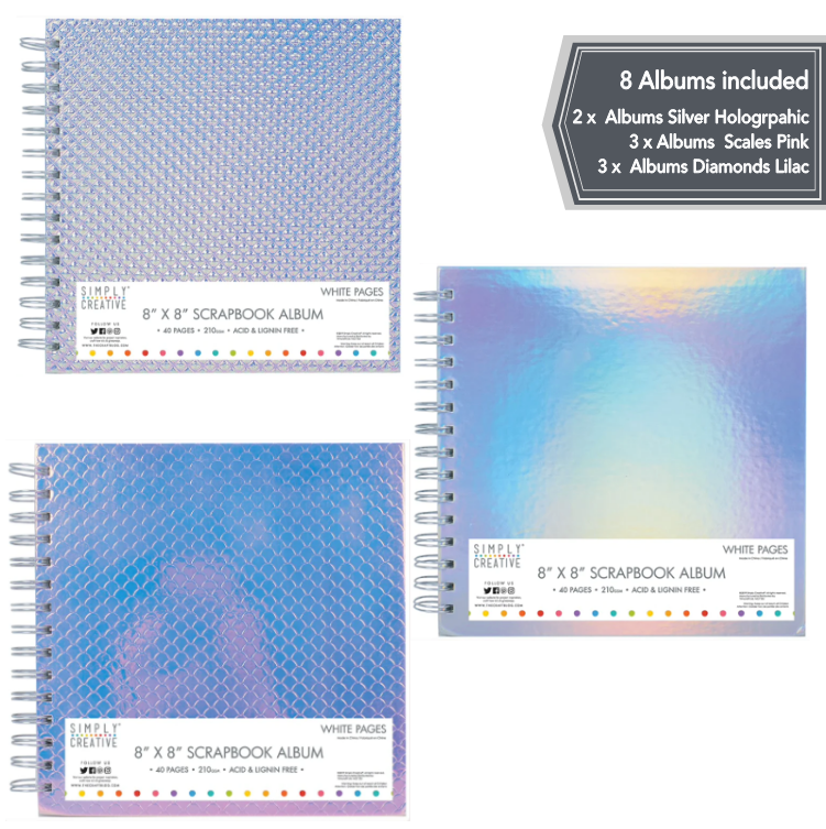 Simply Creative Albums 8x8 Assortment - 8 Holographic Albums