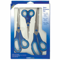 Set of 3 Pairs Soft Grip Scissors  13cm, 22cm & 25cm Right or Left Handed