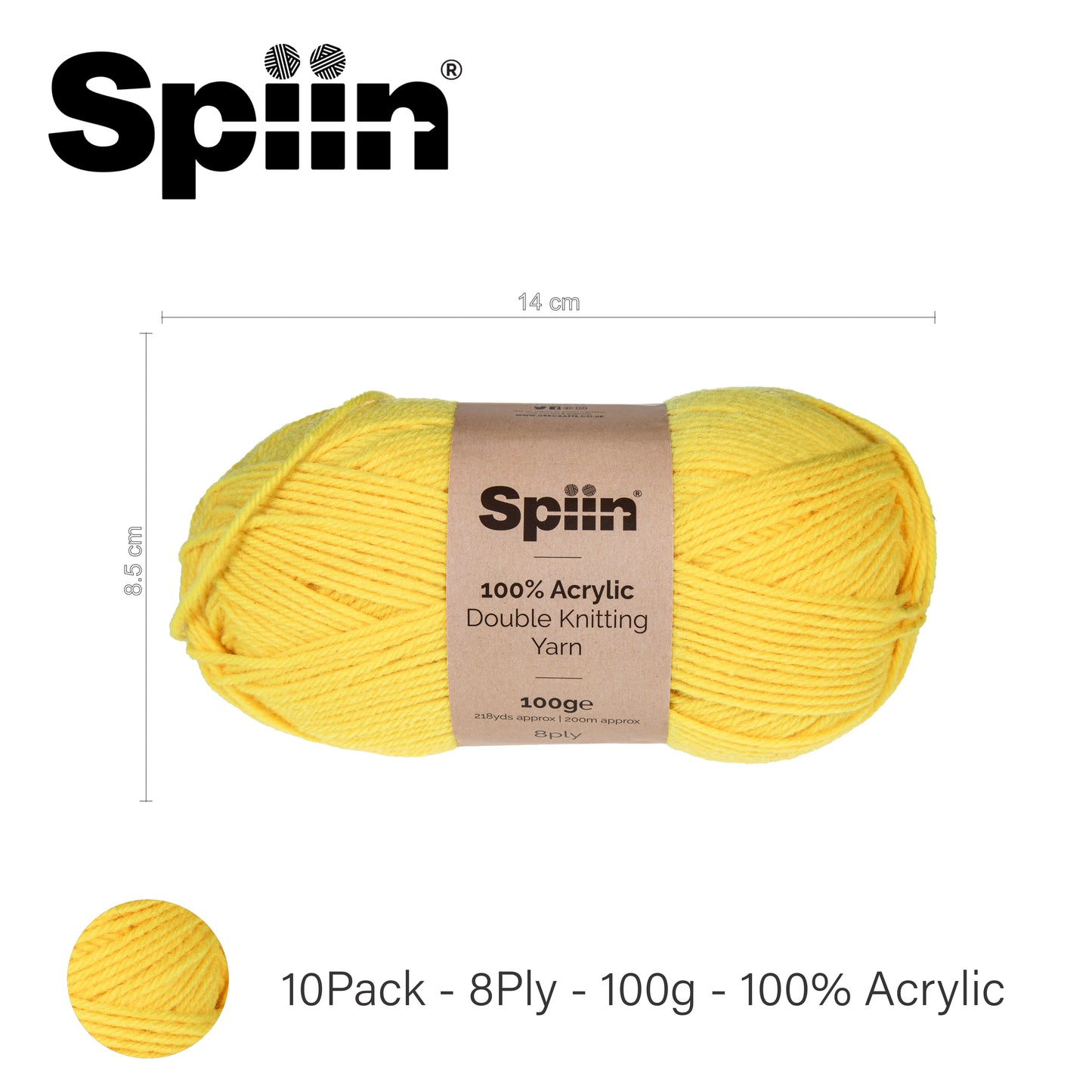 Spiin High Quality Double Knit Yarn - 10x100g Balls Yellow