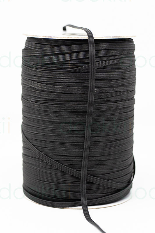 Elastic Braided 6 cord Black 300 metre roll