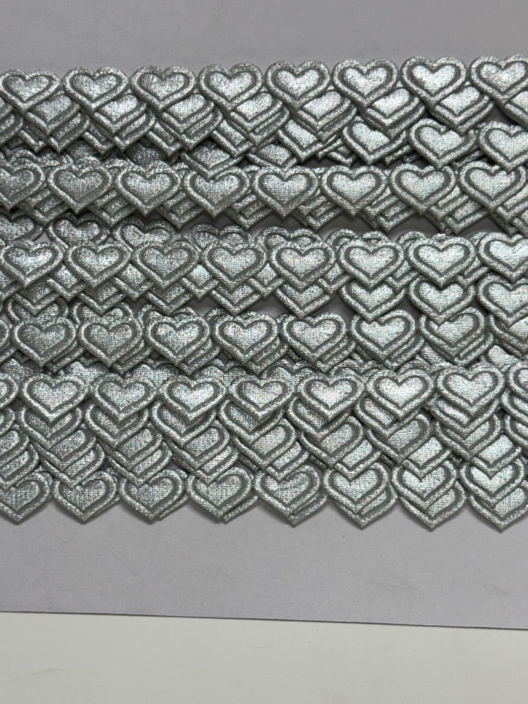 Satin Heart Chain Ribbon - Silver (25m card)