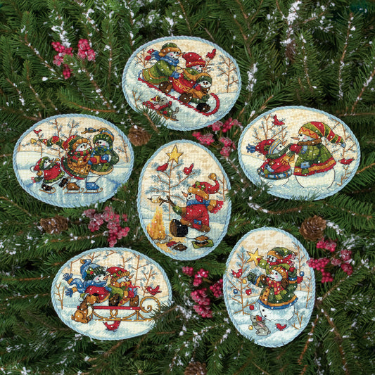 Dimensions Counted Gold Cross Stitch Kit Snowmen Ornaments Set of 6