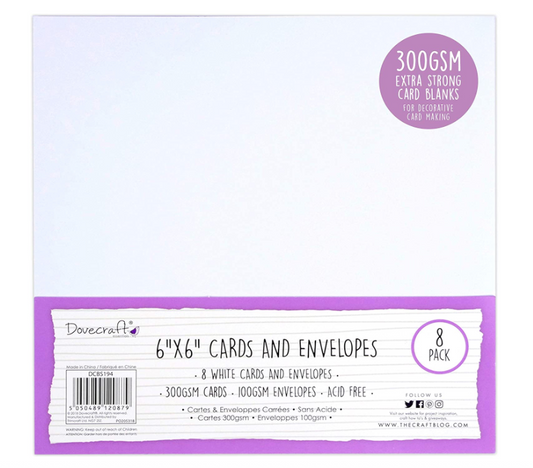 Dovecraft 8 Cards & Envelopes 6x6inch white 300gsm