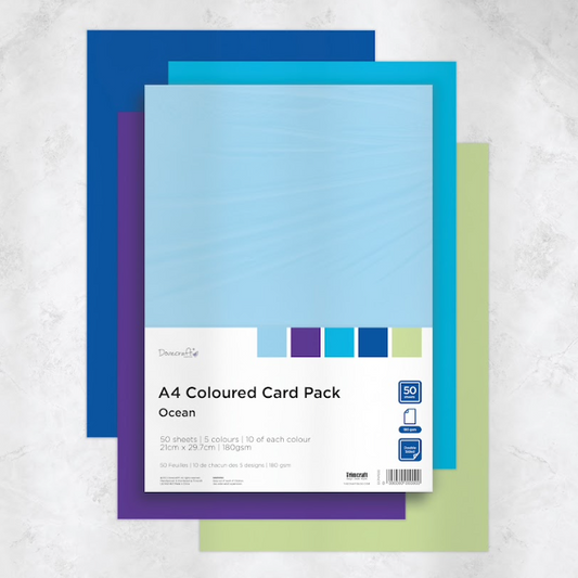 A4 Coloured Card Pack 180gsm - Ocean - 50pk