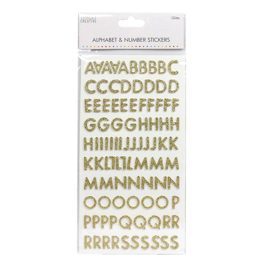 Simply Creative Alphabet & Number Stickers - Skinny Glitter Gold